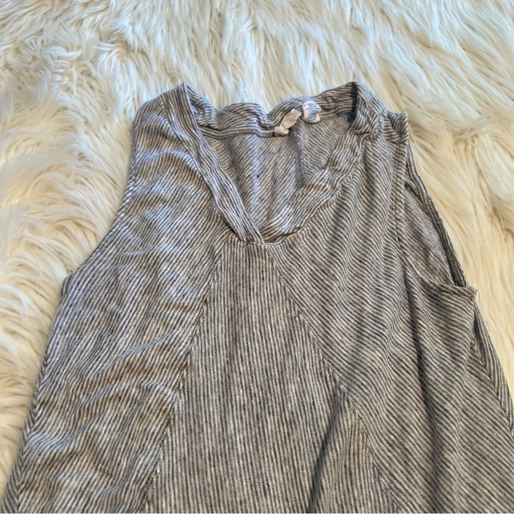 Sigrid Olsen V-Neck Linen Tank Top White Blue Stripes - Picture 4 of 10